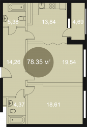 Двухкомнатная квартира 78.35 м²